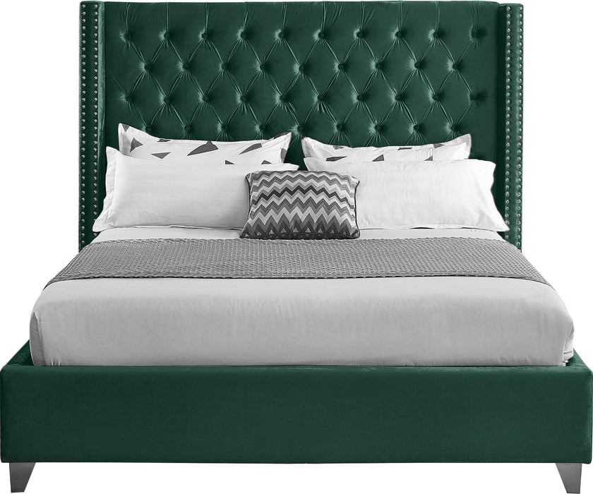 Aiden Green Velvet King Bed