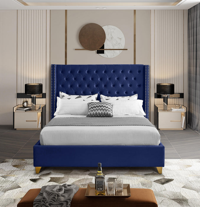 Barolo Navy Velvet King Bed