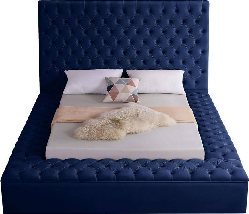 Bliss Navy Velvet Queen Bed (3 Boxes)