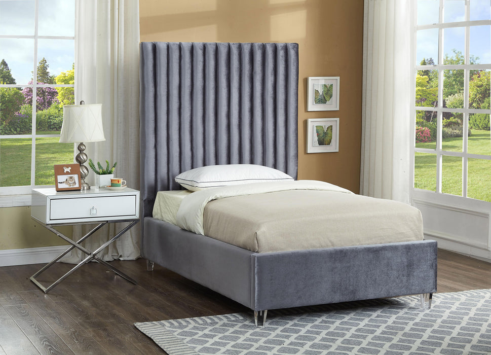 Candace Grey Velvet Twin Bed