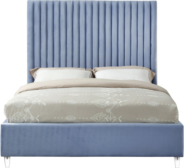 Candace Sky Blue Velvet Queen Bed