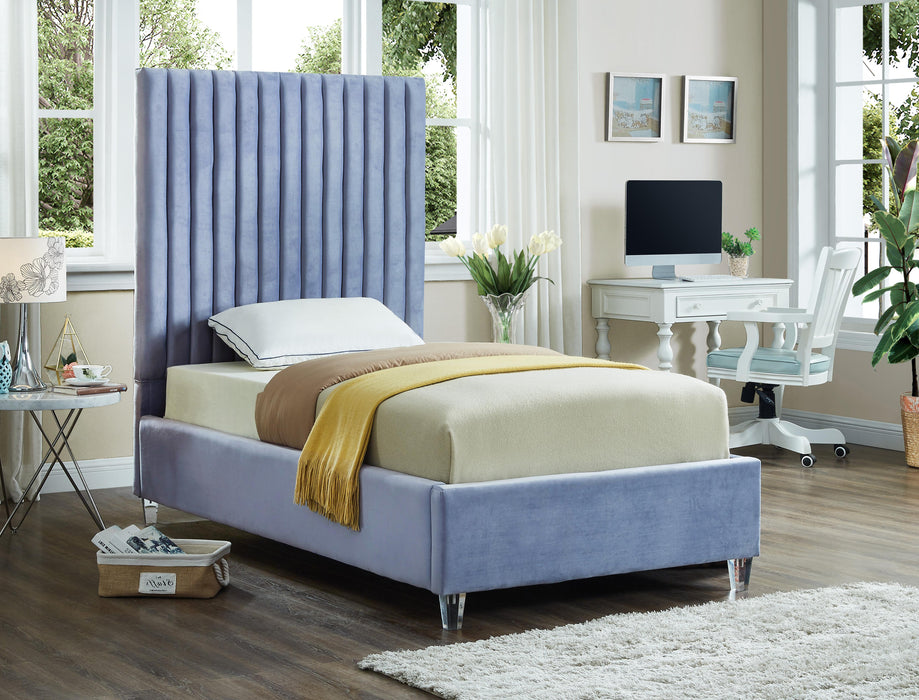 Candace Sky Blue Velvet Twin Bed