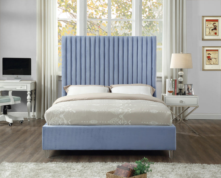 Candace Sky Blue Velvet Full Bed