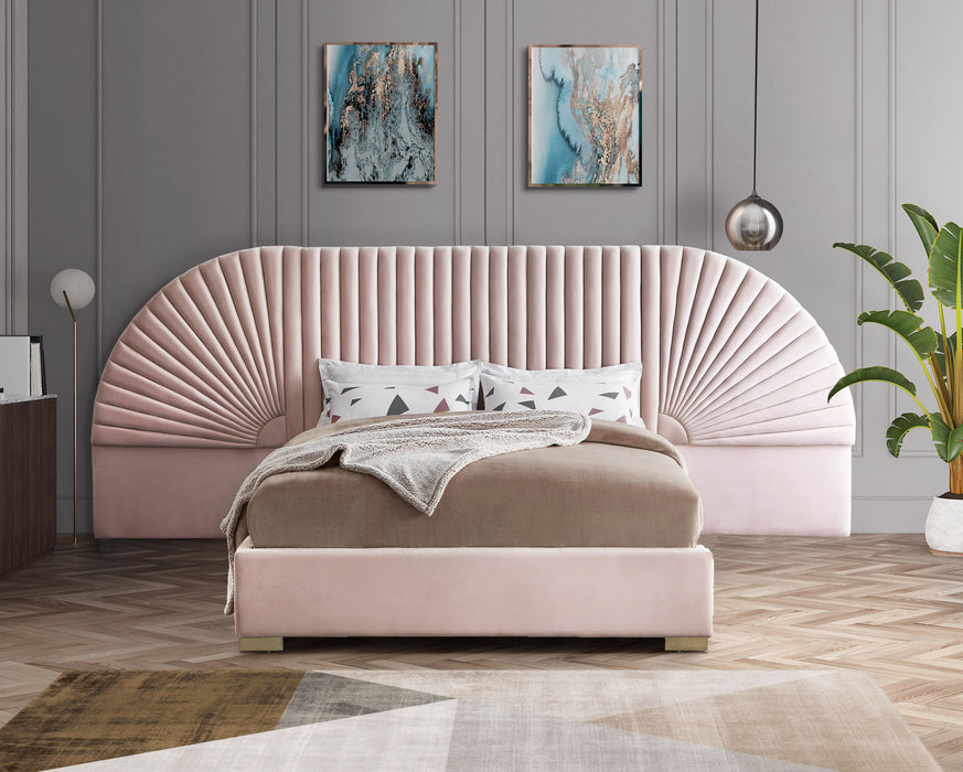 Cleo Pink Velvet Queen Bed (3 Boxes)