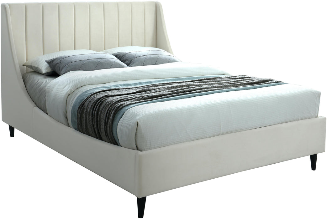 Eva Cream Velvet Queen Bed