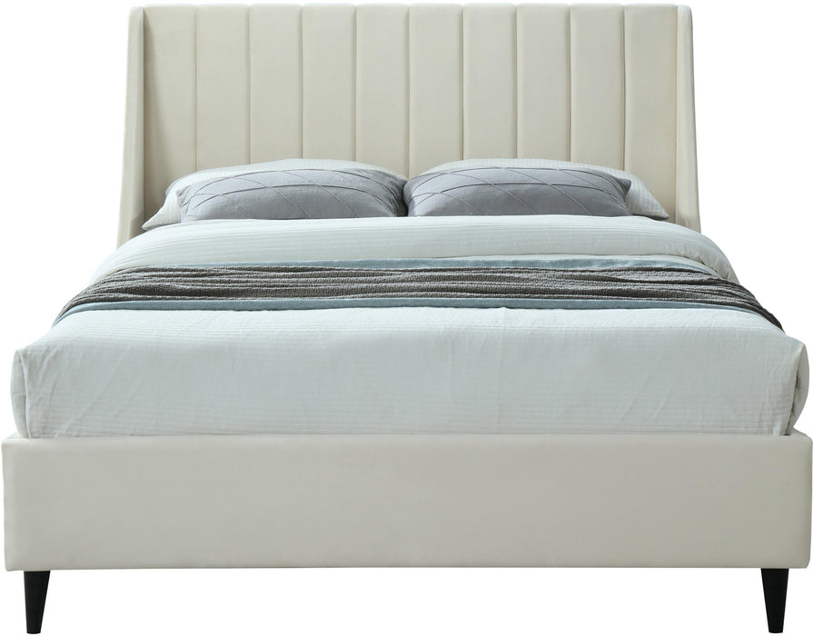 Eva Cream Velvet Queen Bed