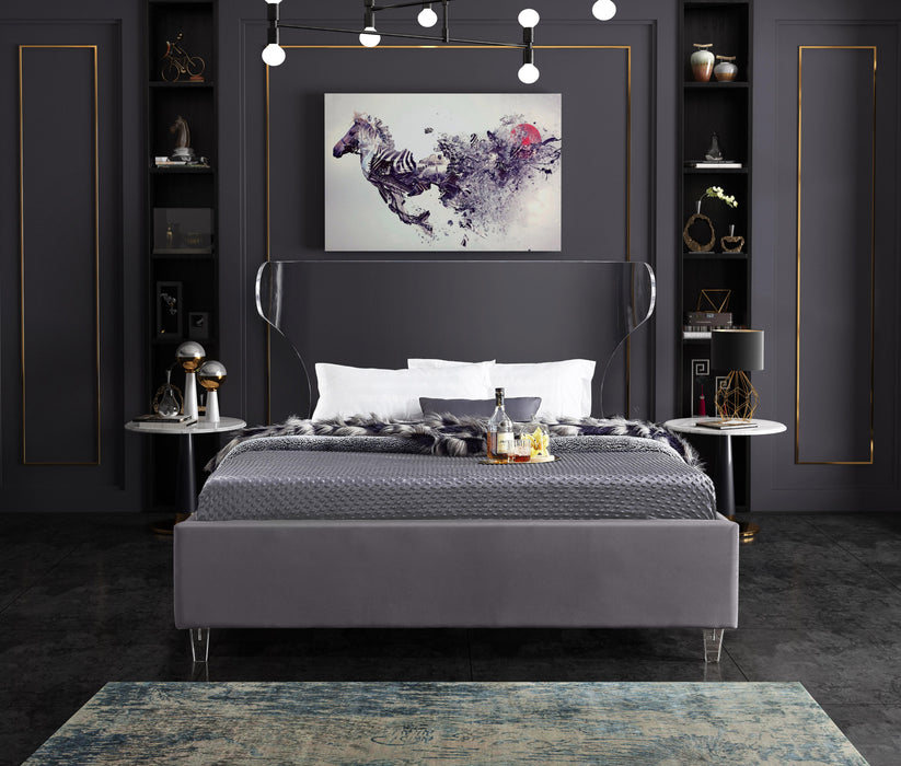 Ghost Grey Velvet King Bed