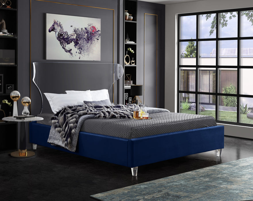 Ghost Navy Velvet Queen Bed