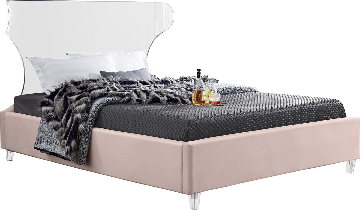 Ghost Pink Velvet Queen Bed