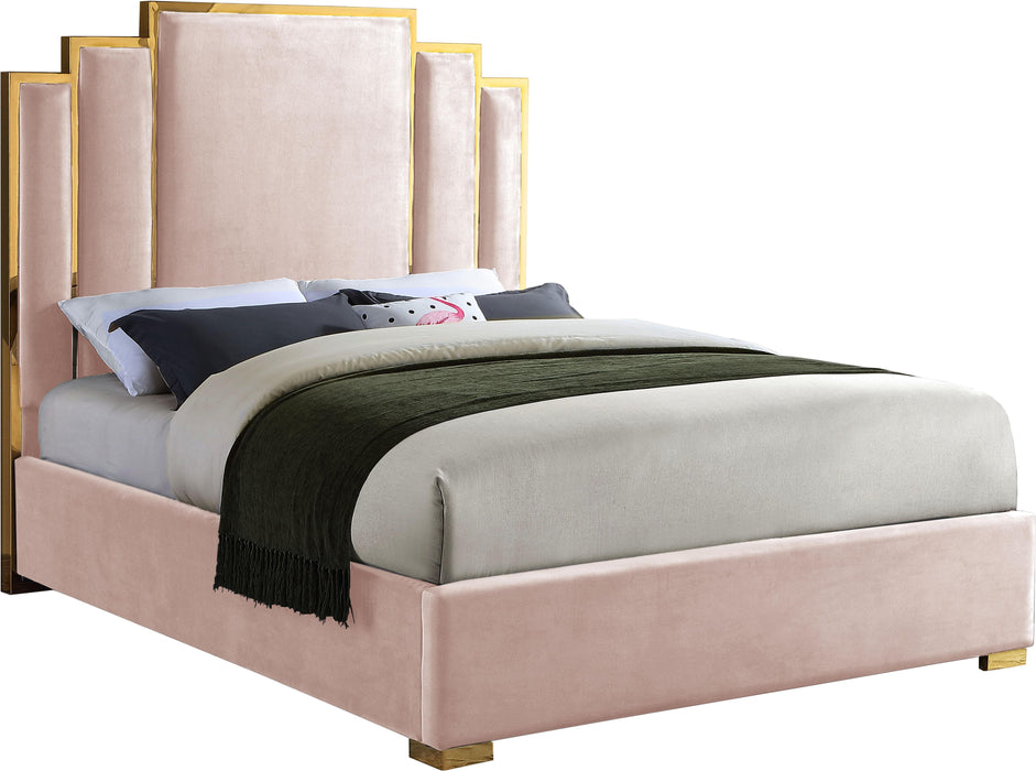 Hugo Pink Velvet Queen Bed
