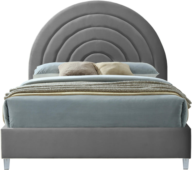 Rainbow Grey Velvet Queen Bed