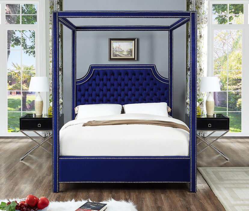 Rowan Navy Velvet Queen Bed (3 Boxes)