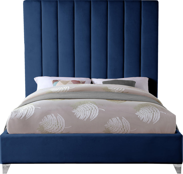 Via Navy Velvet Queen Bed