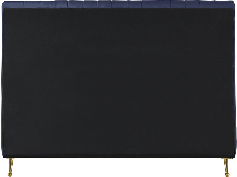 Zara Navy Velvet Queen Bed (3 Boxes)