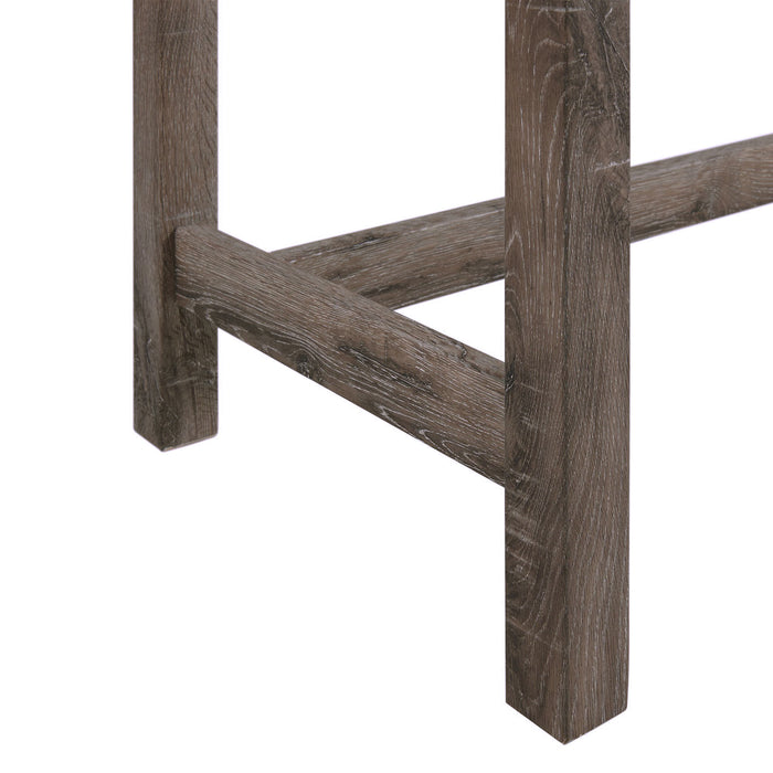 Oak Lawn Grey Bar Table Single Pack (Table + 3 Tan Fabric Stools)