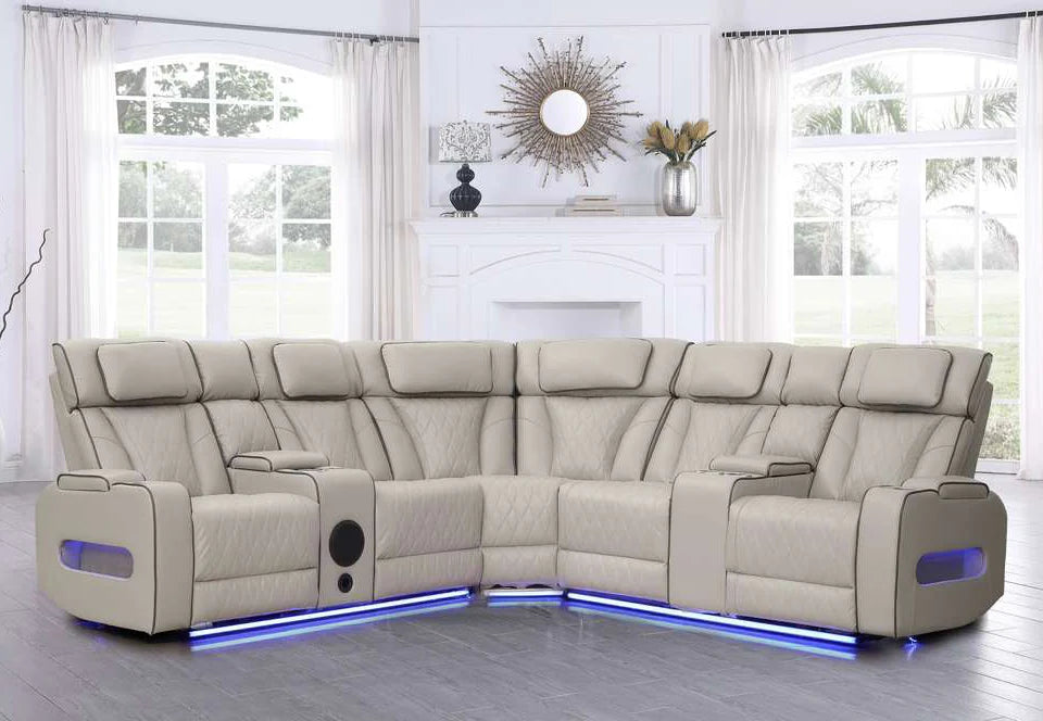 Luxury Reclining Camel Theater Sectional with LED Lighting