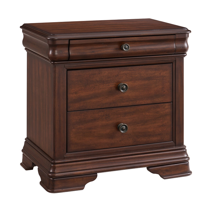 Phillipe 3-Drawer Nightstand With USB in Cherry