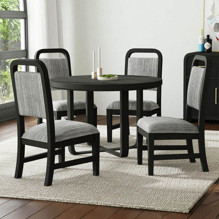 Ridgemont Standard Height Dining Set in Black with Grain-Table and Four Grey Fabric Chairs