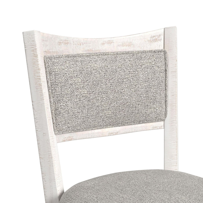 Rogen Rustic Swivel Bar Stool with Grey Fabric in Rustic White (2 Per Carton)