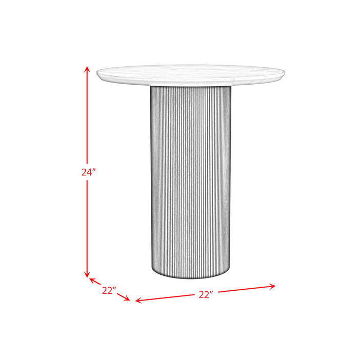 Sylvie 2PC Occasional Table Set with White Faux Marble Top and Base in Dark Brown-Coffee Table & End Table