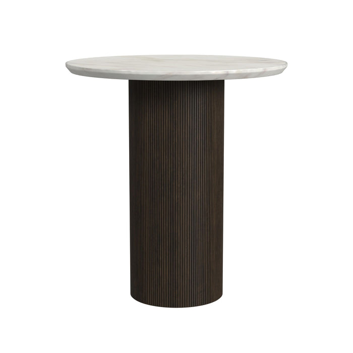 Sylvie 2PC Occasional Table Set with White Faux Marble Top and Base in Dark Brown-Coffee Table & End Table