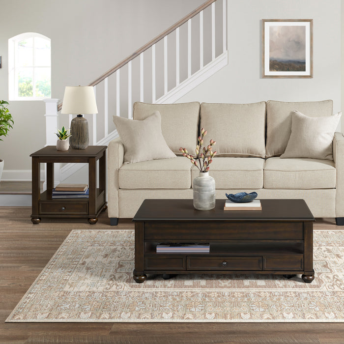 Wagner 2PC Occasional Table Set in Cherry-Rectangular Lift-Top Coffee Table & End Table