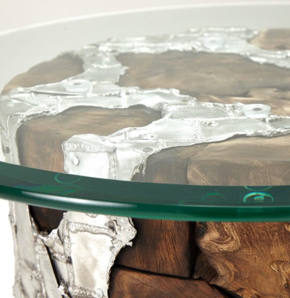 AICO Furniture Discoveries Wood Crafted End Cocktail Table with Silver Accents