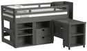 Elements International Cali Kids Twin Junior Loft Bed with Staircase, Storage and Desk in Sleek Gray image