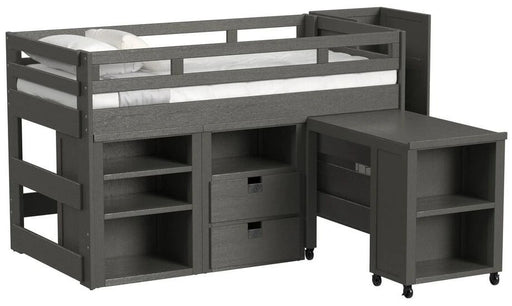 Elements International Cali Kids Twin Junior Loft Bed with Staircase, Storage and Desk in Sleek Gray image