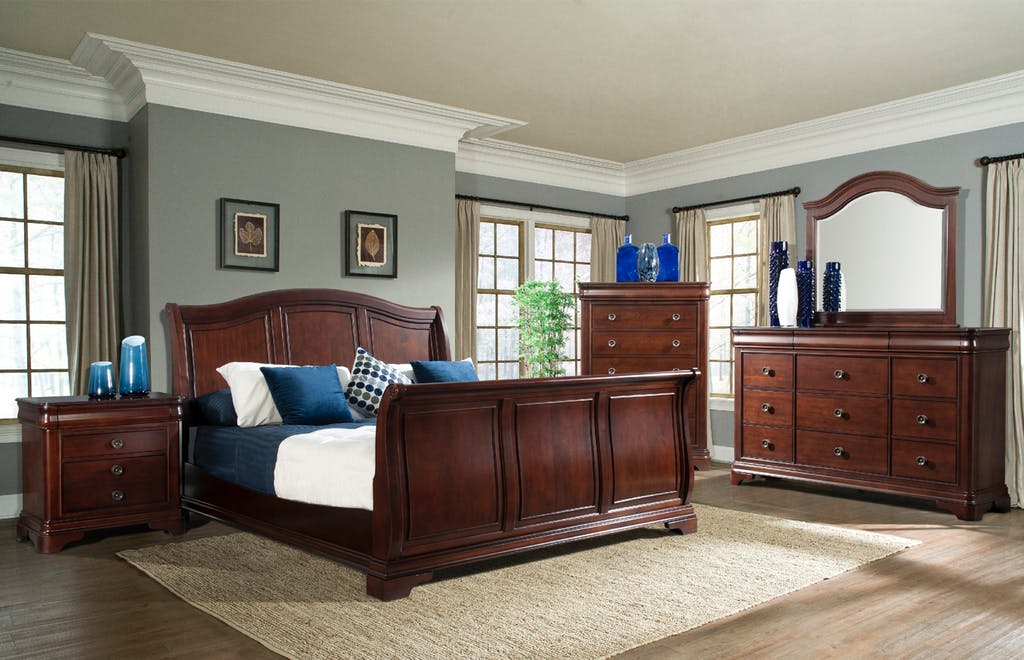 Elements International Cameron Queen Sleigh Bed in Dark Cherry
