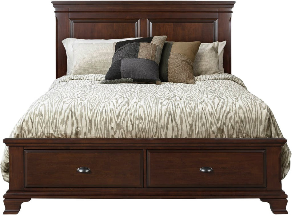Elements International Canton Cherry Queen Panel Storage Bed in Dark Wood image