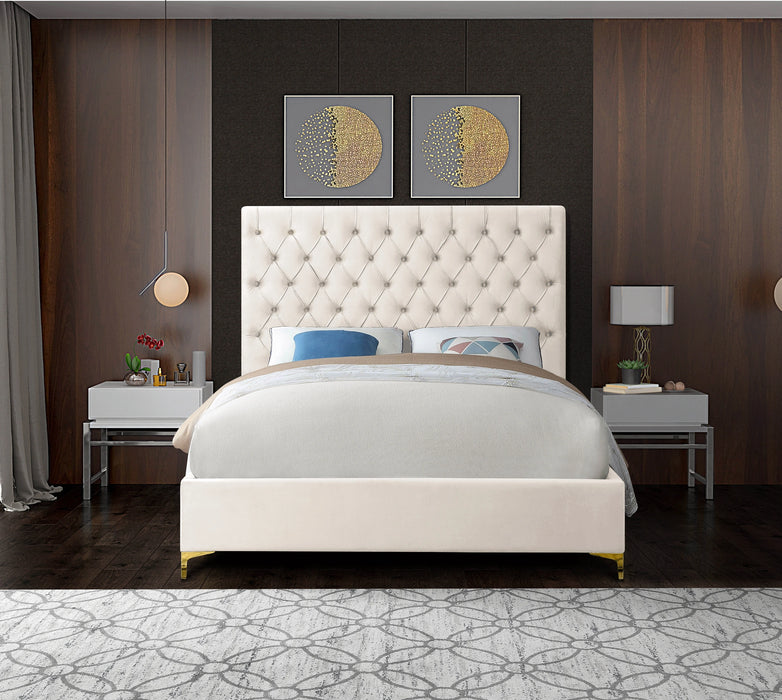 Cruz Cream Velvet Queen Bed