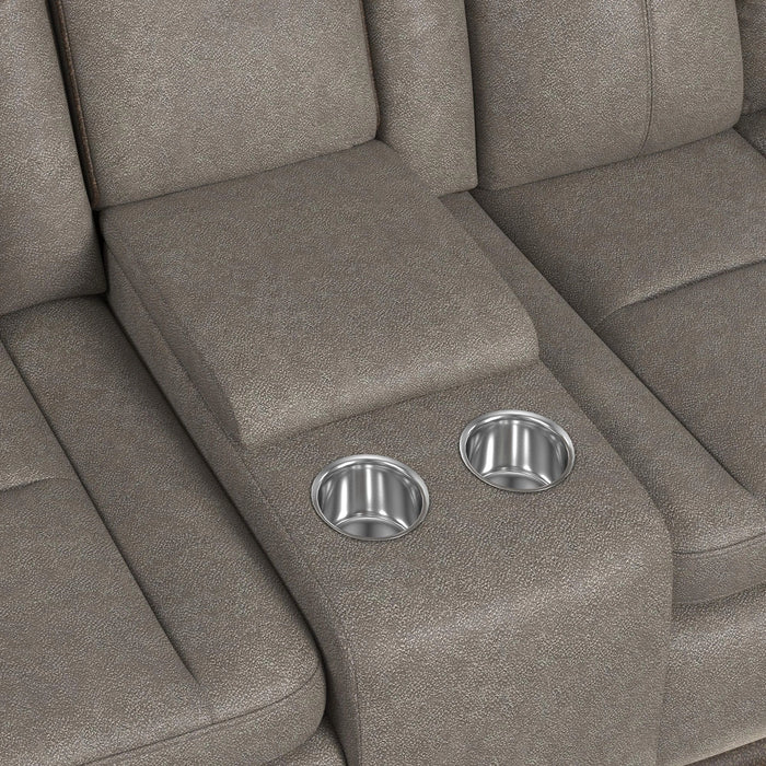 Lantana Power Motion Loveseat with Power Headrest, Led, and Console in Rocky Grey/Brown