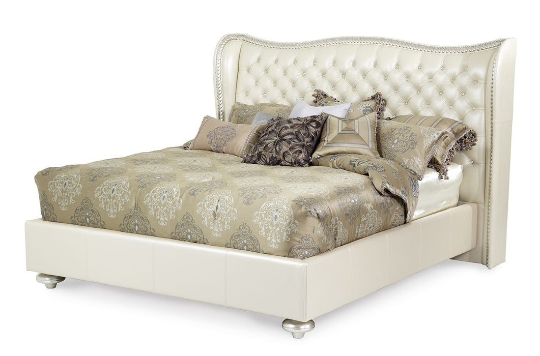 AICO Hollywood Swank King Upholstered Platform Bed in Pearl