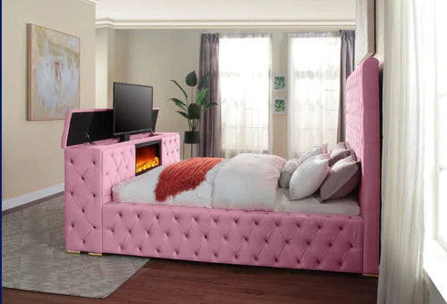 KING TV BED WITH FIREPLACE