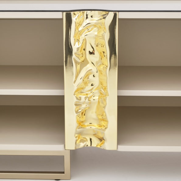 AICO Furniture Lisbon Media Cabinet in Silken Cream Bronze