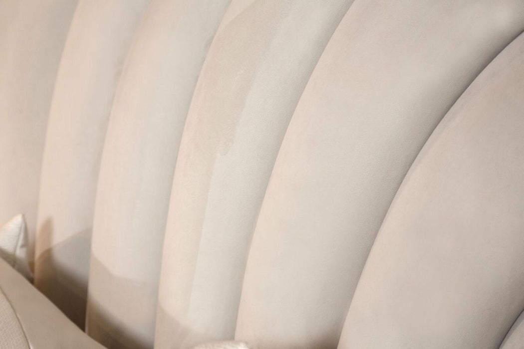 AICO London Place Queen Upholstered Panel Bed in Creamy Pearl