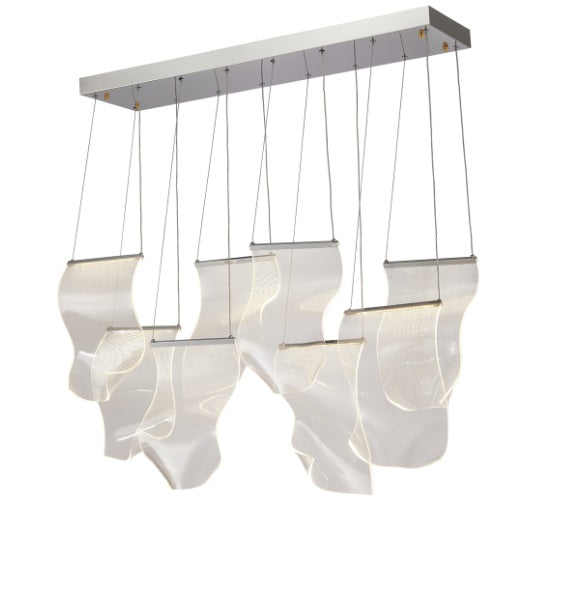 AICO Furniture Lighting Sheer Waves 8 Light Rectangular LED Chandelier with Gold Accent/Chrome image