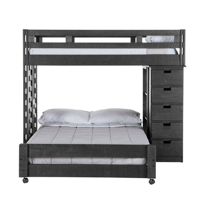 Elements International Vista Twin over Full Basic Loft Bed with Bookcase in Grey