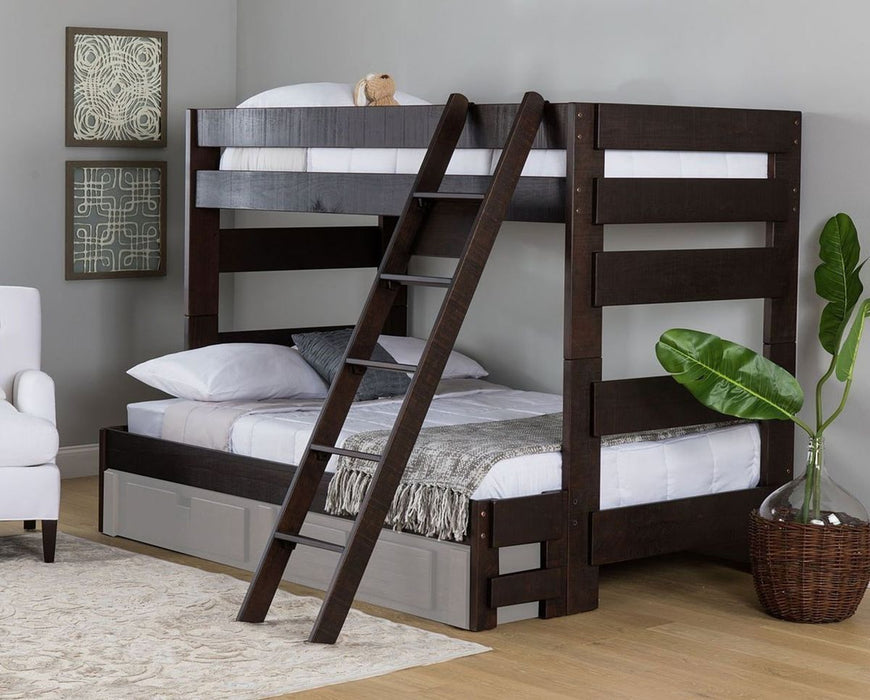 Elements International Vista Twin over Full Bunk Bed with Ladder in Brown