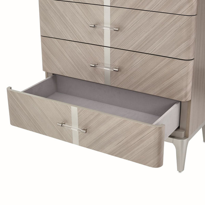 AICO Lanterna Highboy Chest in Silver Mist
