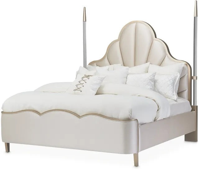 AICO Malibu Crest Cal King Scalloped Poster Bed in Chardonnay