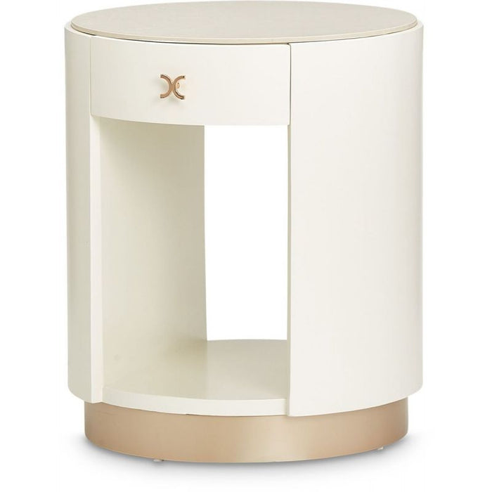 AICO La Rachelle Round End Table w/ Marble Top in Medium Champagne