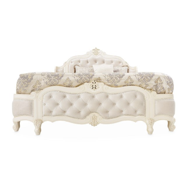 AICO Lavelle Queen Wing Mansion Bed in Classic Pearl