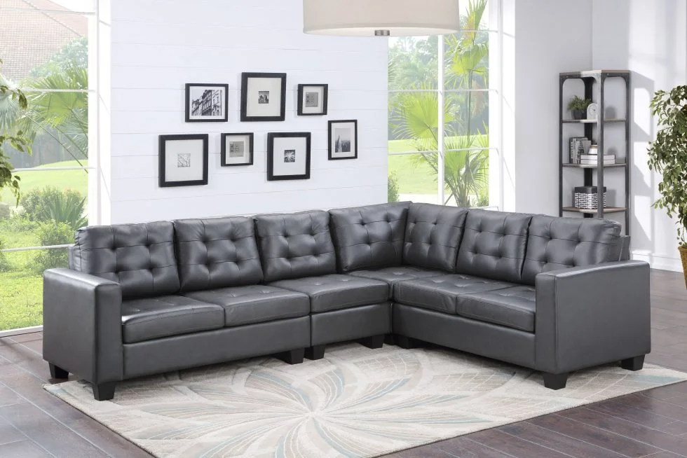 Gray Leather Sectional