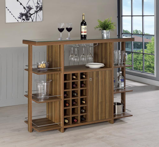 Modern Walnut Bar Unit With Wine Bottle Storage image