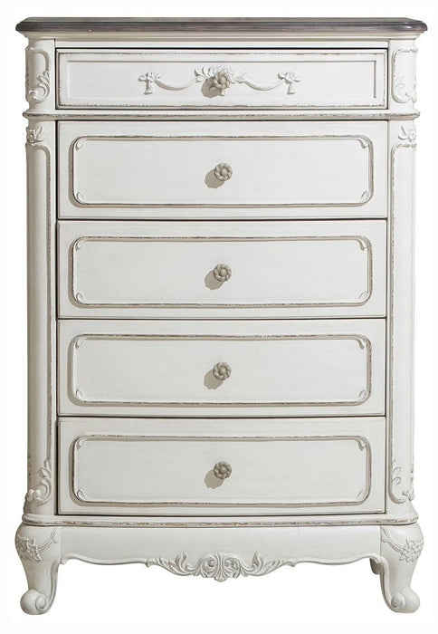 Homelegance Cinderella 5 Drawer Chest in Antique White with Grey Rub-Through 1386NW-9 image