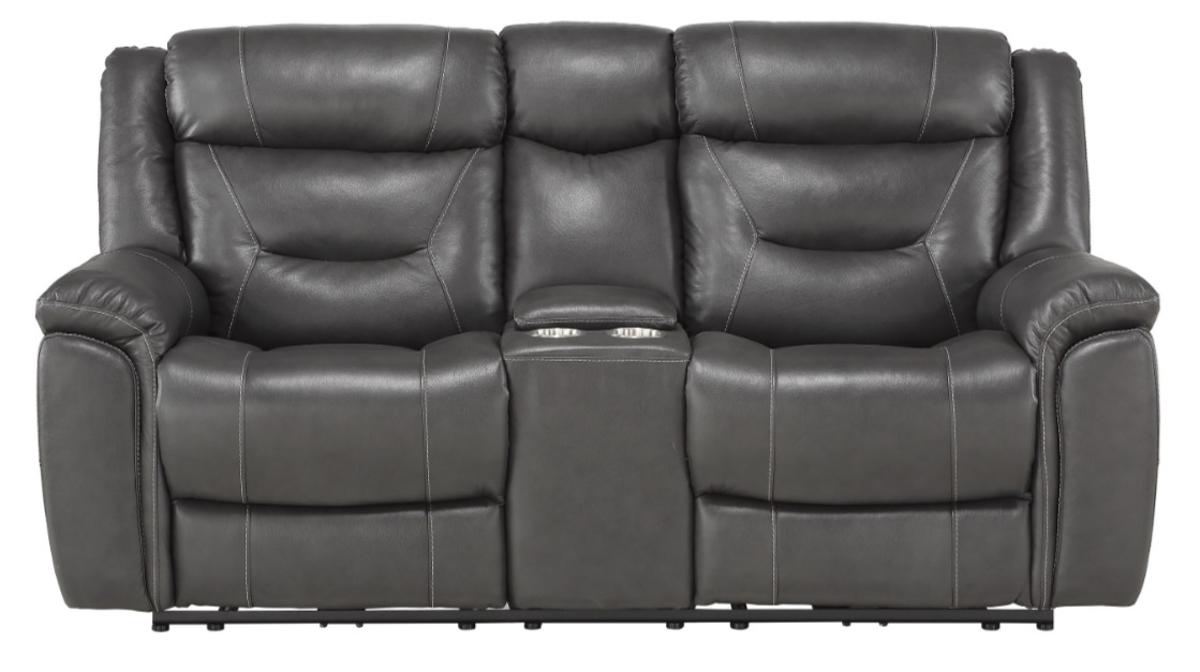 Homelegance Furniture Danio Power Double Reclining Loveseat with Power Headrests in Dark Gray 9528DGY-2PWH image
