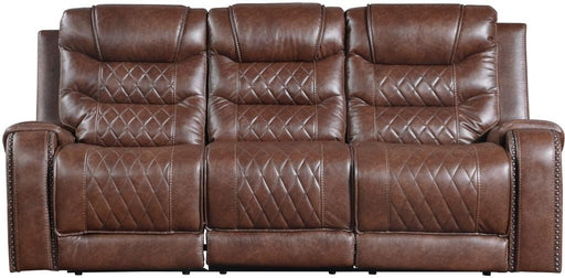 Homelegance Furniture Putnam Power Double Reclining Sofa with Drop-Down in Brown 9405BR-3PW image