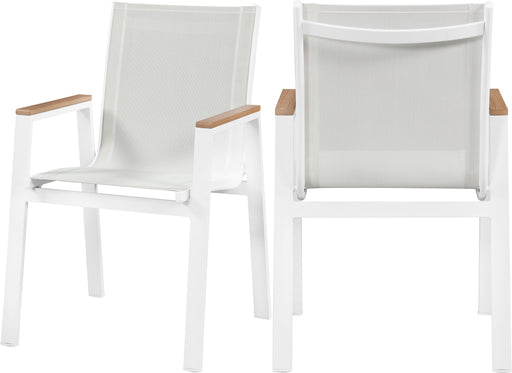Nizuc White Mesh Waterproof Fabric Outdoor Patio Aluminum Mesh Dining Arm Chair image